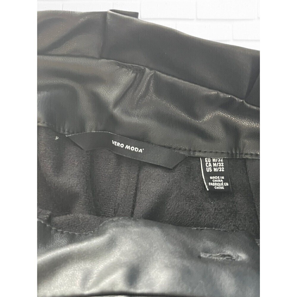 Vero Moda Women's Medium Pants Eva Paperbag Faux Leather Ankle‎ Black - Picture 4 of 8